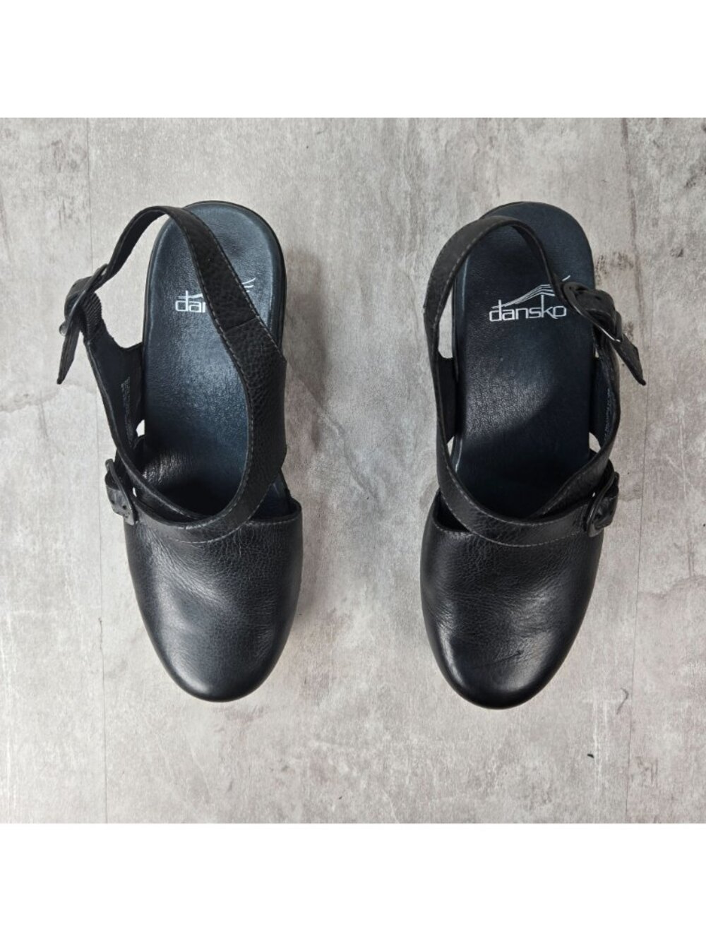 Dansko Platform Clogs 38 Black Leather Slingback Comfort Chunky Wedge Work Shoe - Picture 2 of 12
